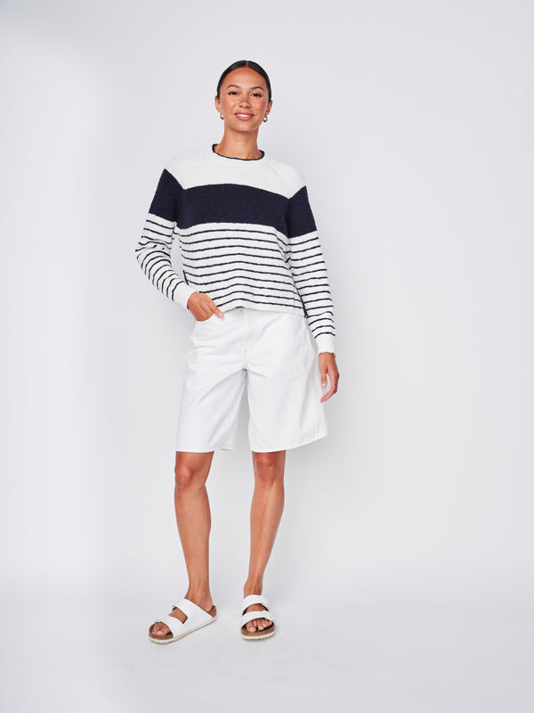 Stateside Sailor Stripe Pullover Sweater In White/New Navy