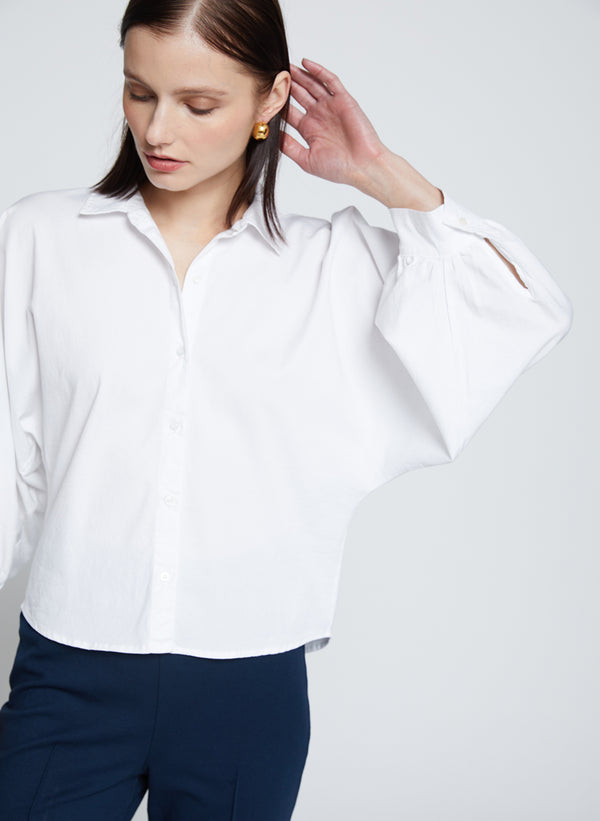 Stateside Sandman Poplin Dolman Puff Sleeve Shirt In White