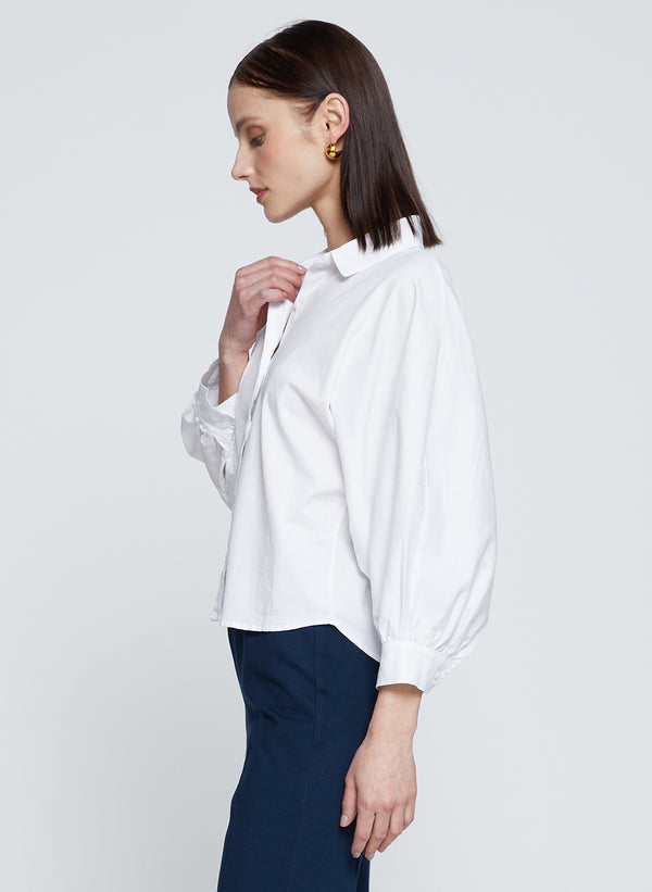Stateside Sandman Poplin Dolman Puff Sleeve Shirt In White