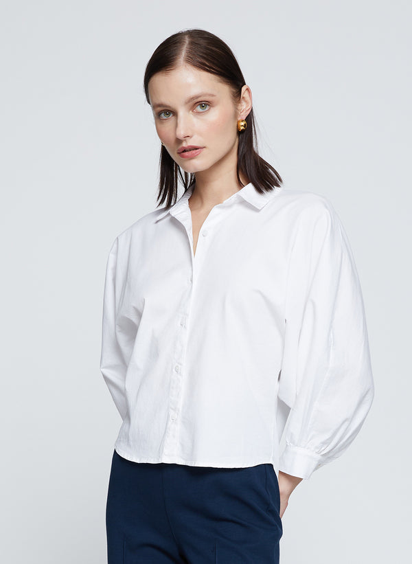 stateside Sandman Poplin Dolman Puff Sleeve Shirt in White
