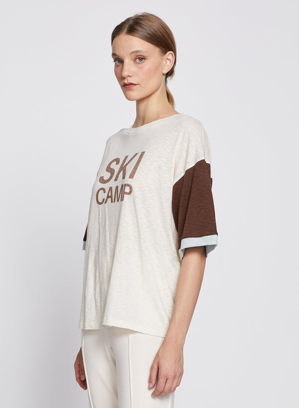 Stateside Ski Camp Colorblock Boyfriend Tee In Cream/Espresso
