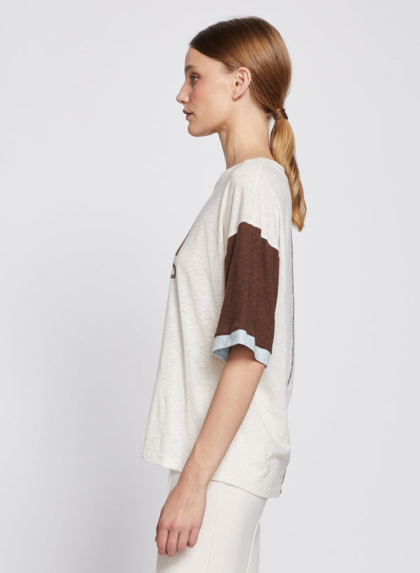 Stateside Ski Camp Colorblock Boyfriend Tee In Cream/Espresso
