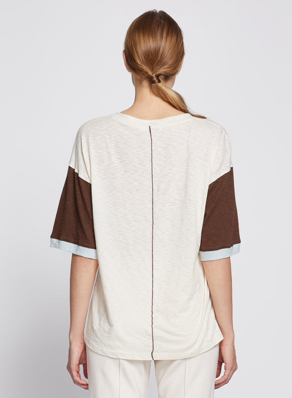 Stateside Ski Camp Colorblock Boyfriend Tee In Cream/Espresso