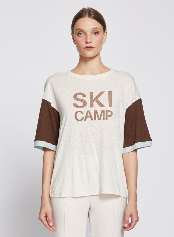 stateside Ski Camp Colorblock Boyfriend Tee in Cream/Espresso