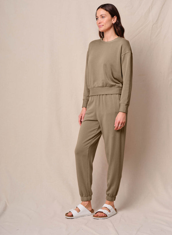 Stateside Softest Fleece Crewneck Pullover In Bay Leaf