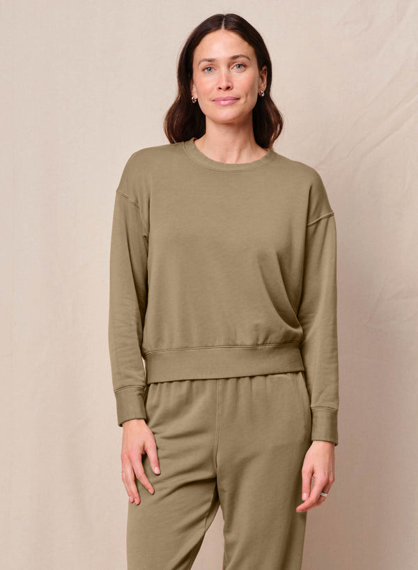 stateside Softest Fleece Crewneck Pullover in Bay Leaf