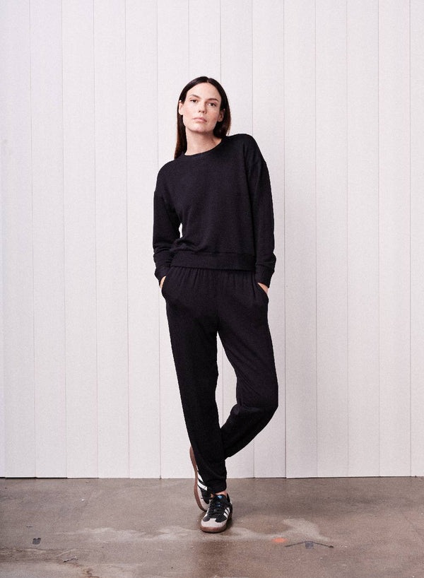 Stateside Softest Fleece Crewneck Pullover In Black