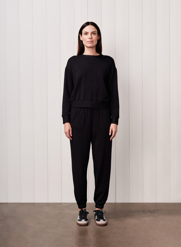 Stateside Softest Fleece Crewneck Pullover In Black