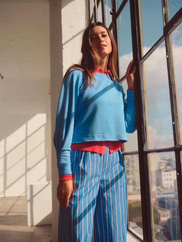 Stateside Softest Fleece Crewneck Pullover In Blue Topaz