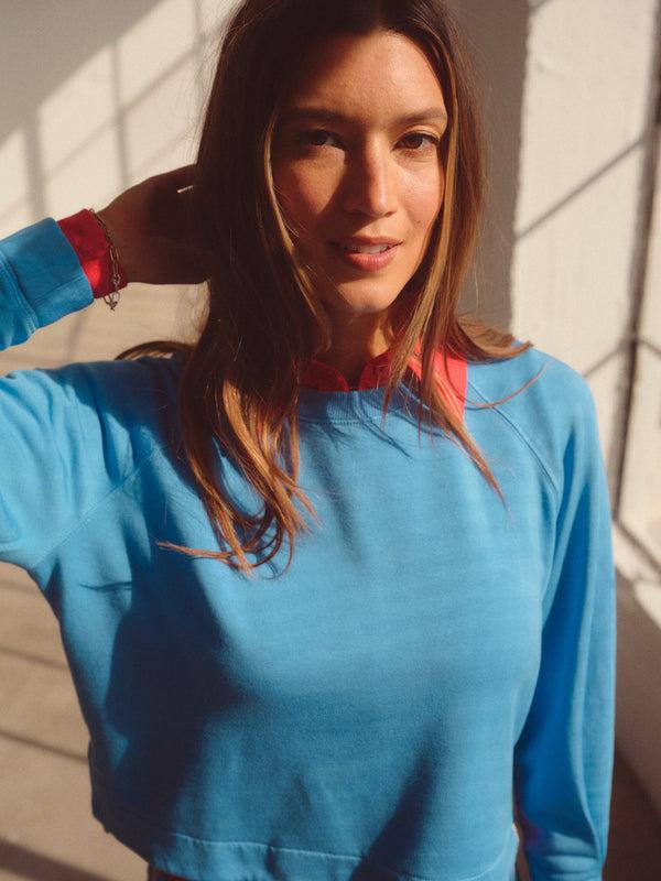 stateside Softest Fleece Crewneck Pullover in Blue Topaz