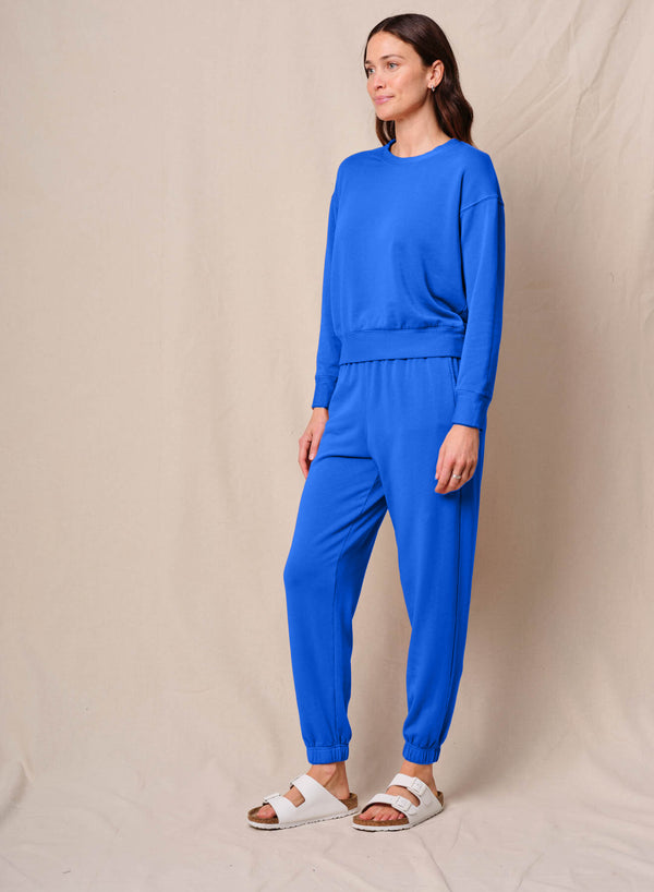 Stateside Softest Fleece Crewneck Pullover In Cobalt