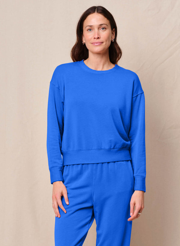 stateside Softest Fleece Crewneck Pullover in Cobalt