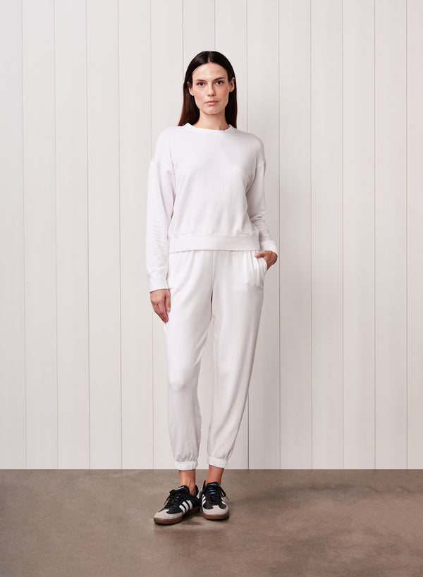 stateside Softest Fleece Crewneck Pullover in White