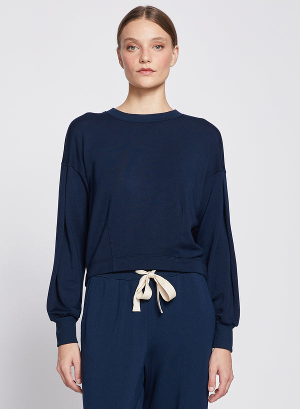 stateside Softest Fleece Cropped Pullover in New Navy