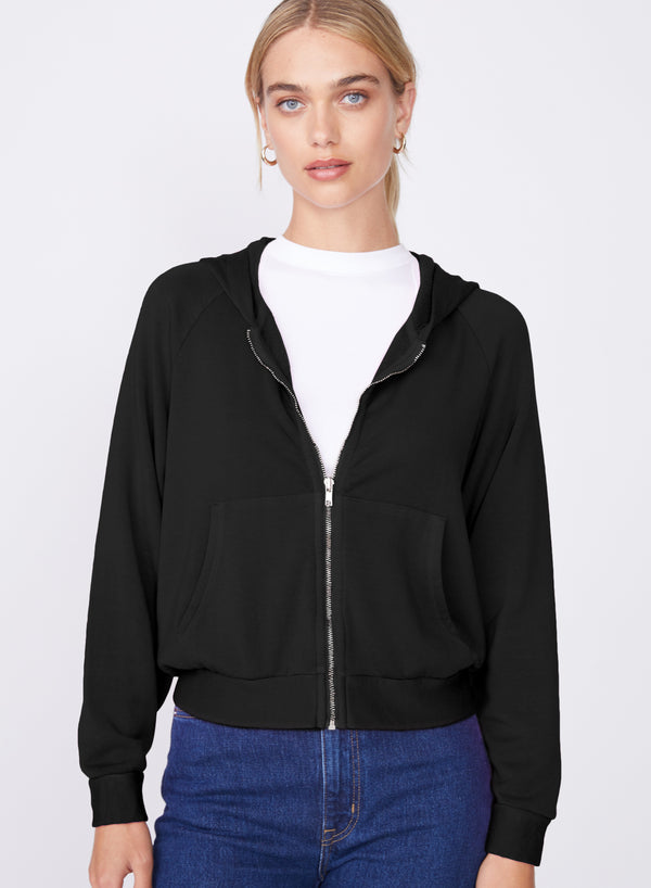 Stateside Softest Fleece Cropped Zip-Up Hoodie In Black