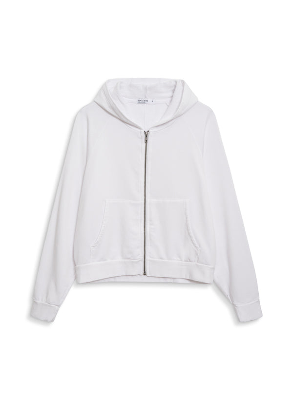 stateside Softest Fleece Cropped Zip-Up Hoodie in White