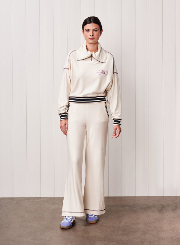 stateside Softest Fleece Half Zip Pullover in Cream