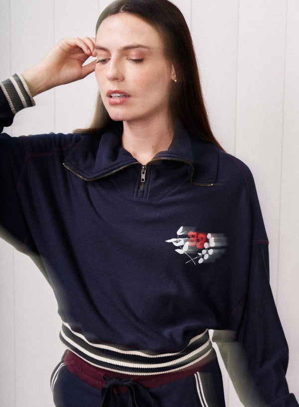 stateside Softest Fleece Half Zip Pullover in New Navy