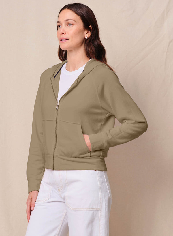 Stateside Softest Fleece Raglan Hood Zip Up In Bay Leaf