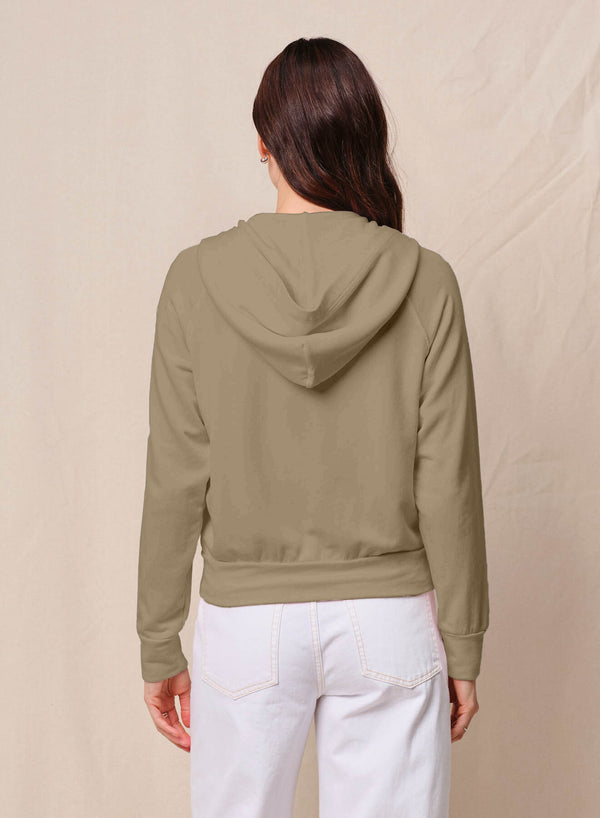 Stateside Softest Fleece Raglan Hood Zip Up In Bay Leaf
