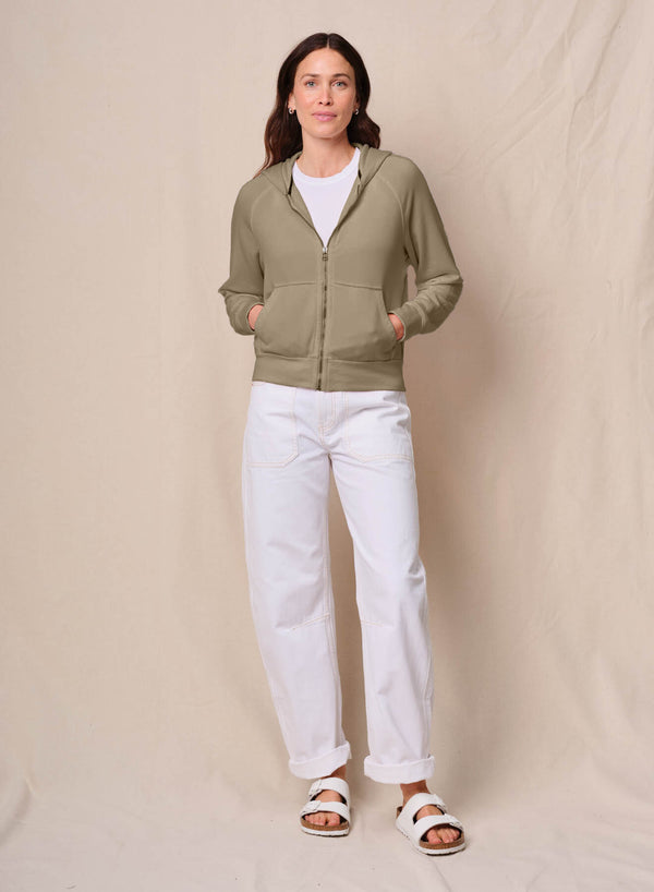stateside Softest Fleece Raglan Hood Zip Up in Bay Leaf