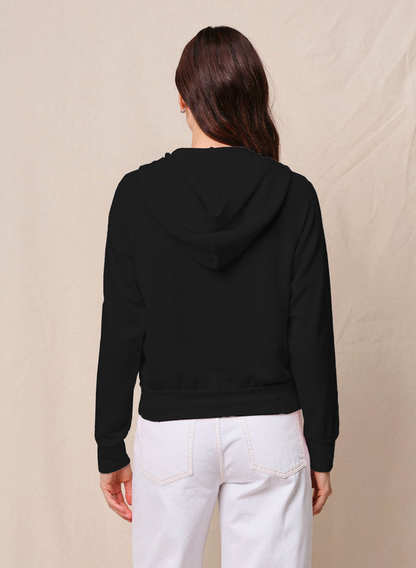 Stateside Softest Fleece Raglan Hood Zip Up In Black
