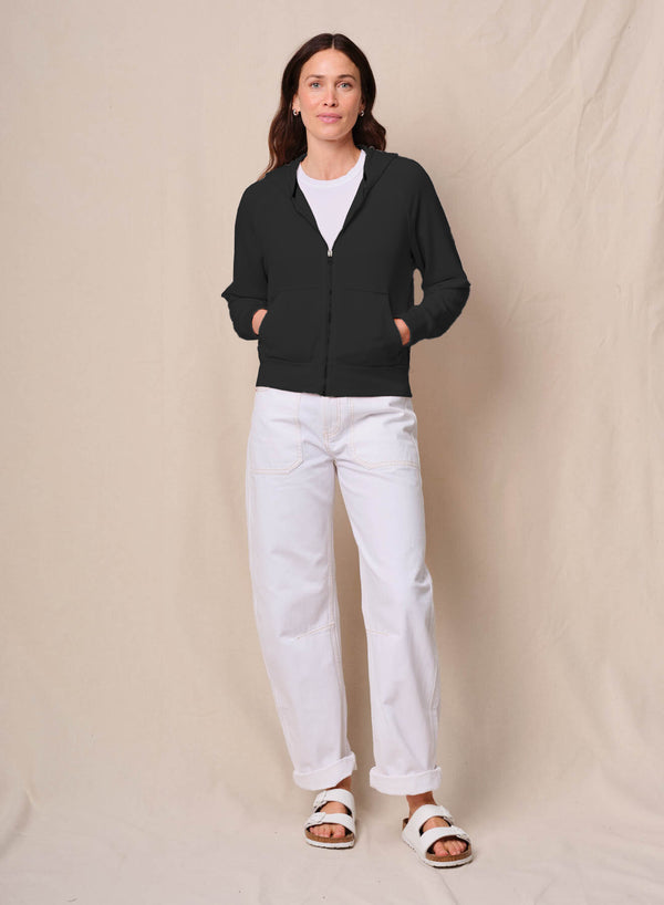 stateside Softest Fleece Raglan Hood Zip Up in Black