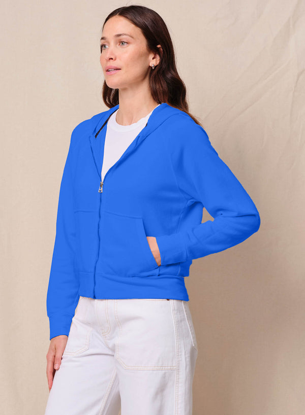 Stateside Softest Fleece Raglan Hood Zip Up In Cobalt