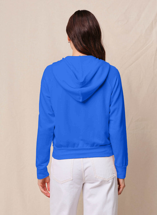 Stateside Softest Fleece Raglan Hood Zip Up In Cobalt