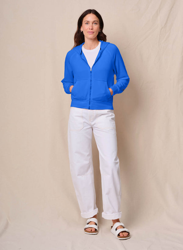 stateside Softest Fleece Raglan Hood Zip Up in Cobalt