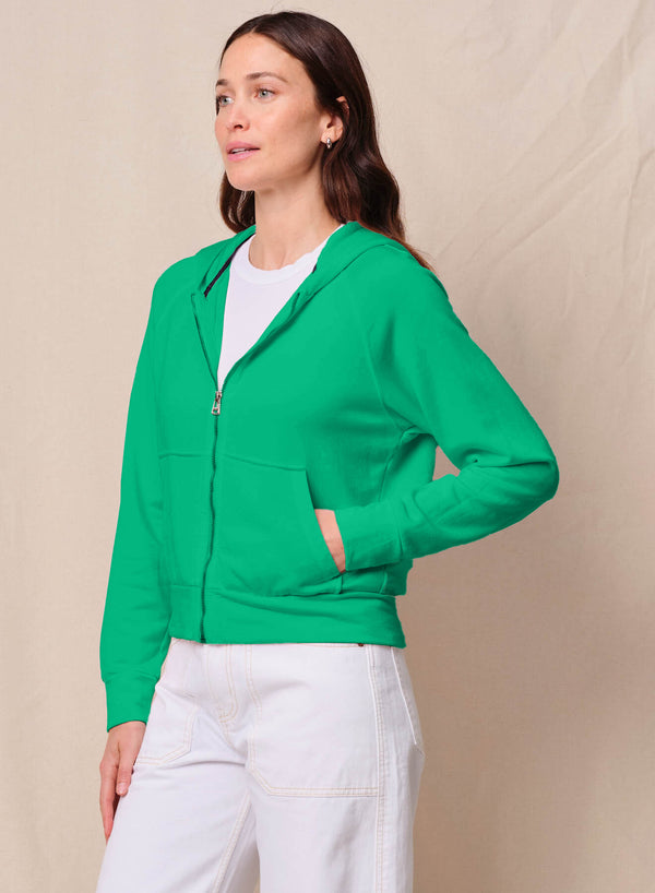 Stateside Softest Fleece Raglan Hood Zip Up In Kelly Green