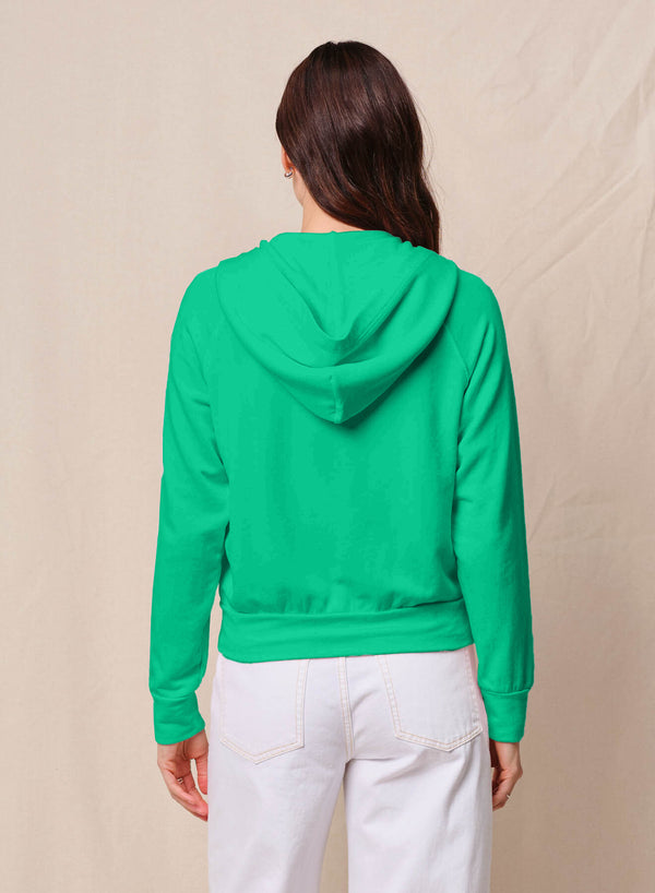 Stateside Softest Fleece Raglan Hood Zip Up In Kelly Green