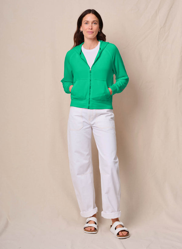 stateside Softest Fleece Raglan Hood Zip Up in Kelly Green