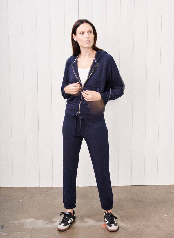 Stateside Softest Fleece Raglan Hood Zip Up In New Navy