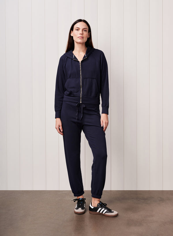 Stateside Softest Fleece Raglan Hood Zip Up In New Navy