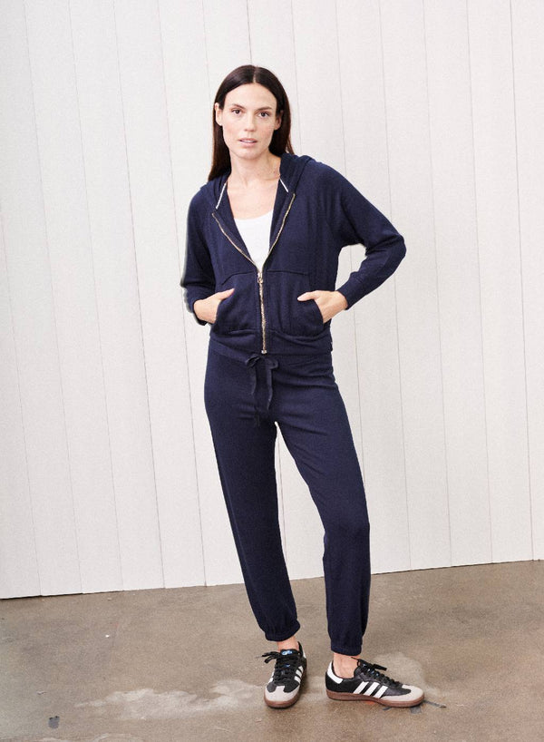 Stateside Softest Fleece Raglan Hood Zip Up In New Navy