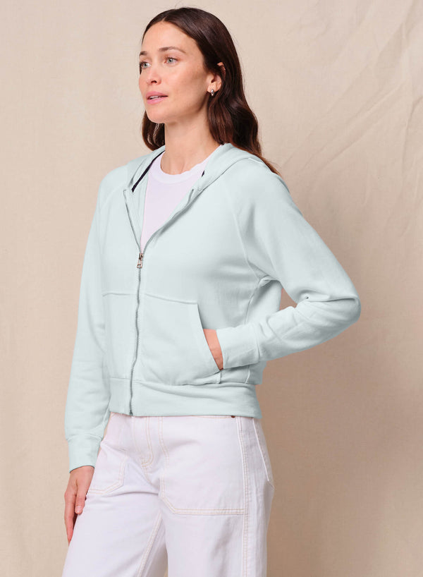 Stateside Softest Fleece Raglan Hood Zip Up In Sea Glass