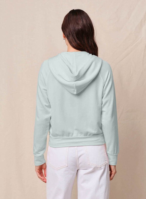 Stateside Softest Fleece Raglan Hood Zip Up In Sea Glass