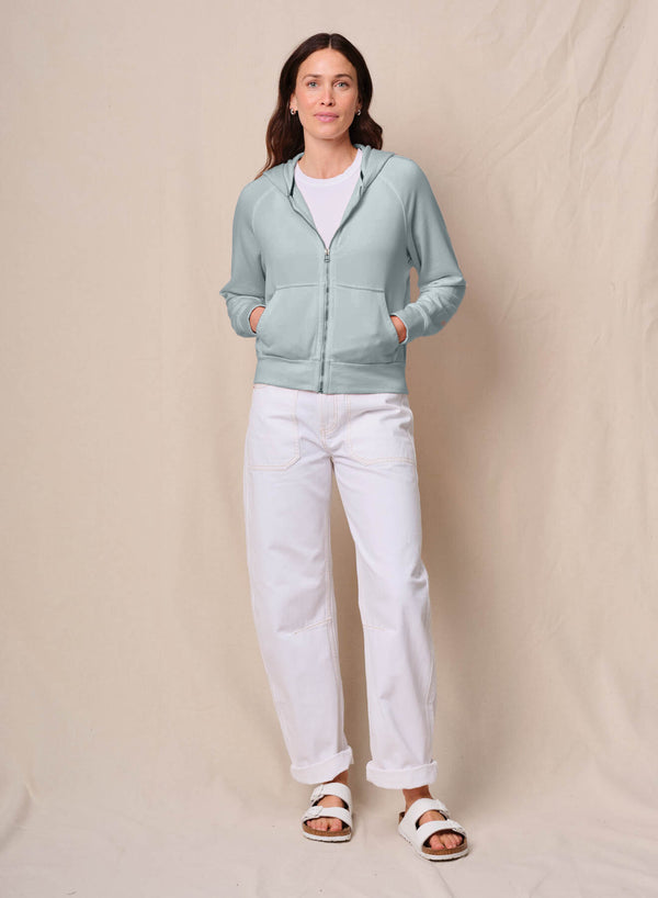 stateside Softest Fleece Raglan Hood Zip Up in Sea Glass