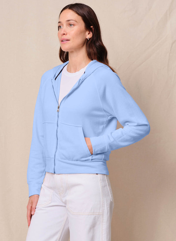Stateside Softest Fleece Raglan Hood Zip Up In Summer Sky