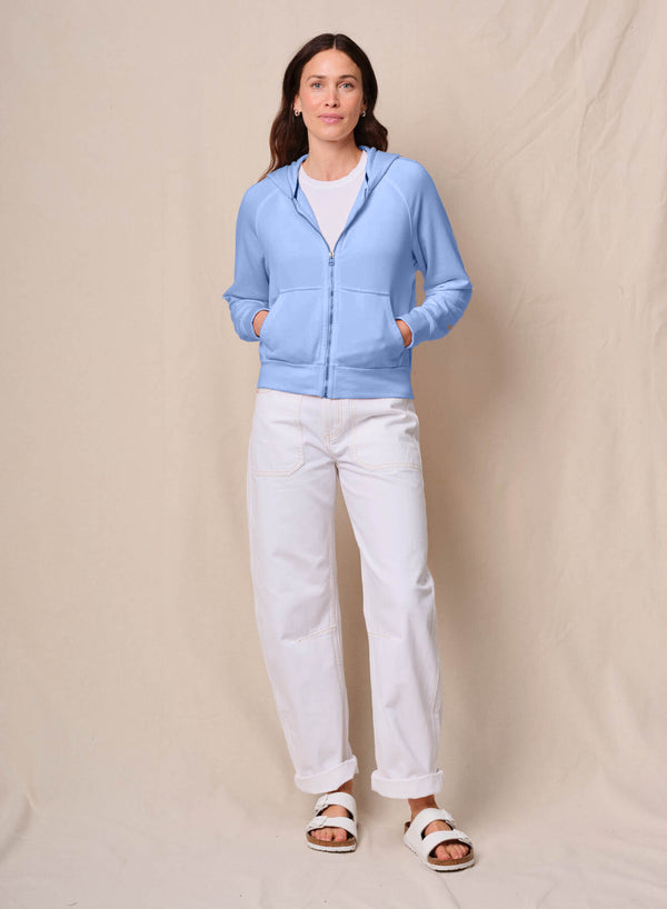 stateside Softest Fleece Raglan Hood Zip Up in Summer Sky