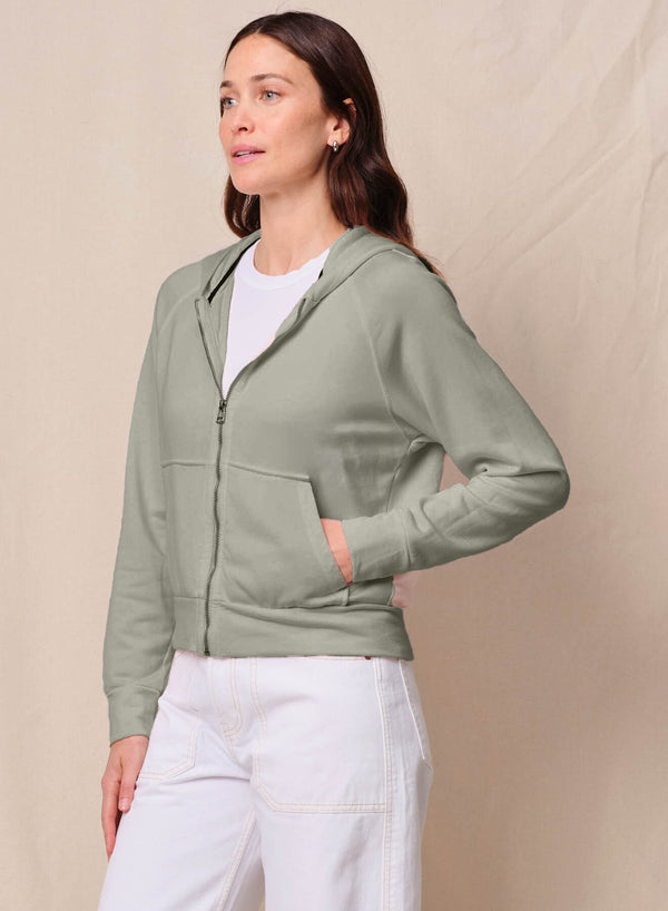 stateside Softest Fleece Raglan Hood Zip Up in Thyme