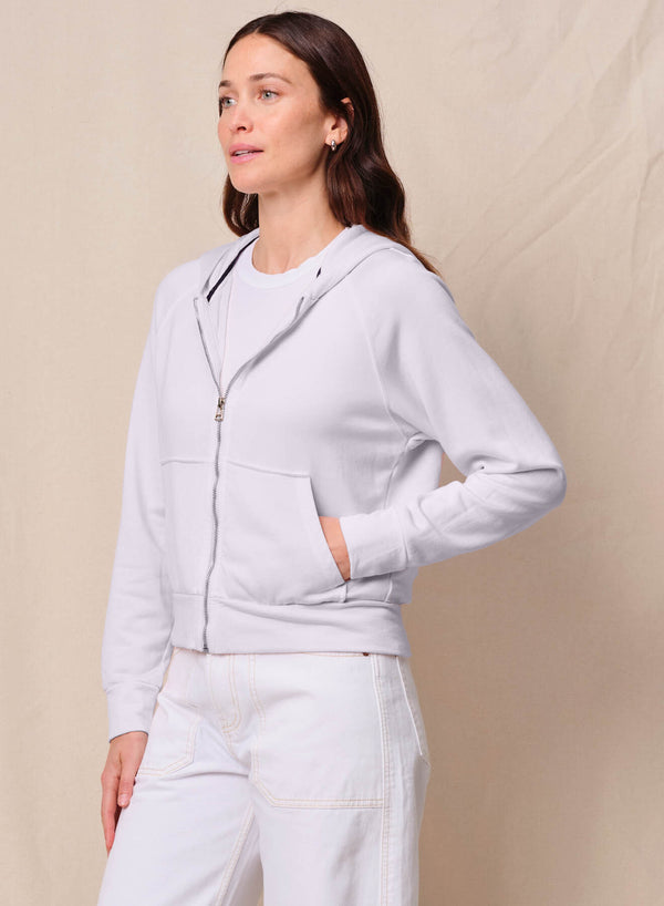 Stateside Softest Fleece Raglan Hood Zip Up In White