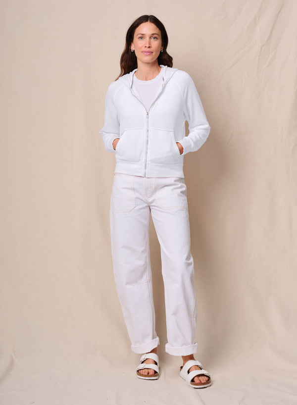stateside Softest Fleece Raglan Hood Zip Up in White