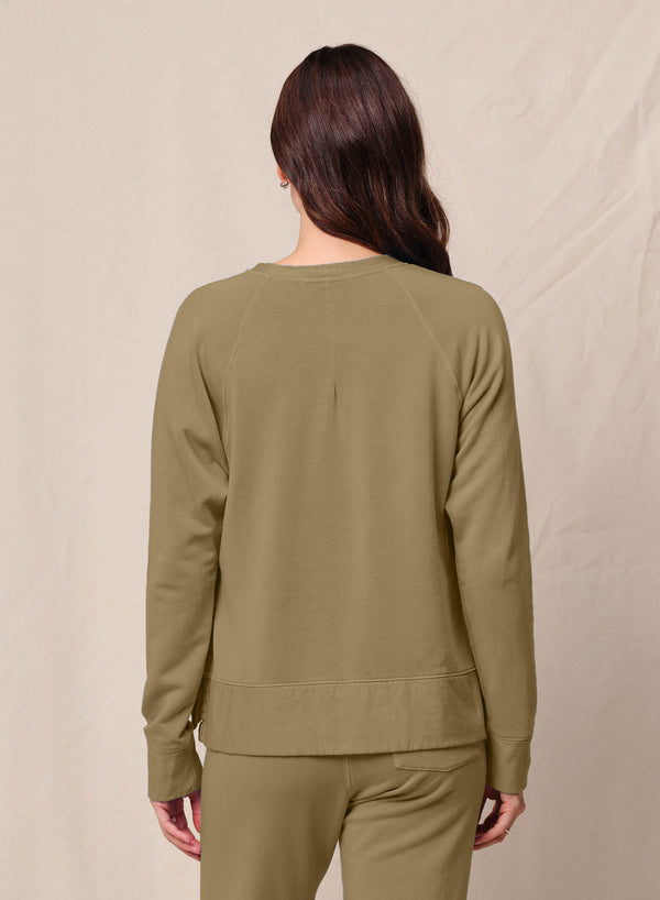 Stateside Softest Fleece Raglan Side Slit Sweatshirt In Bay Leaf