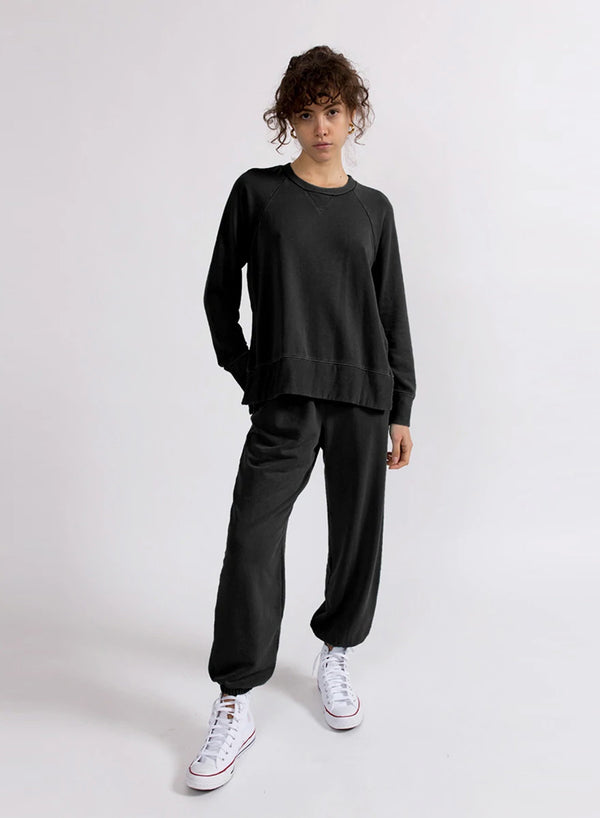 stateside Softest Fleece Raglan Side Slit Sweatshirt in Black