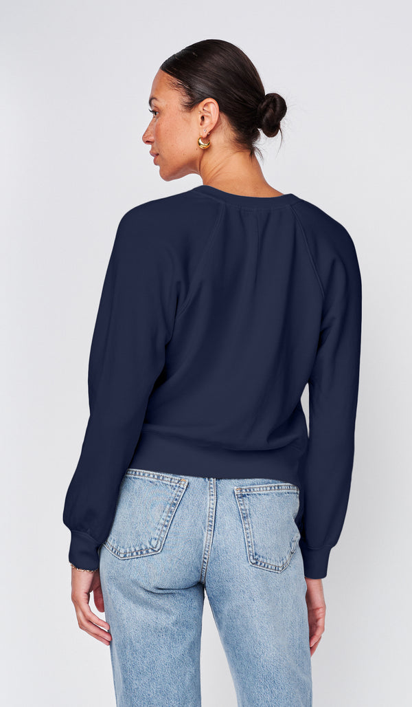 Stateside Softest Fleece Raglan V-Neck Pullover In New Navy