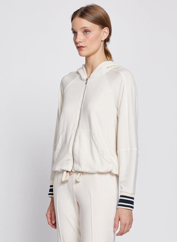 Stateside Softest Fleece Ribbed Zip Hoodie In Cream