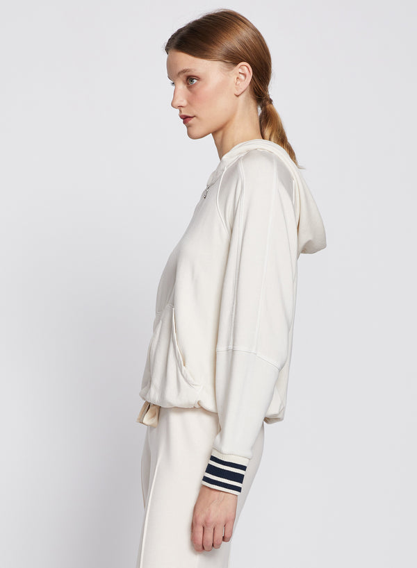 Stateside Softest Fleece Ribbed Zip Hoodie In Cream