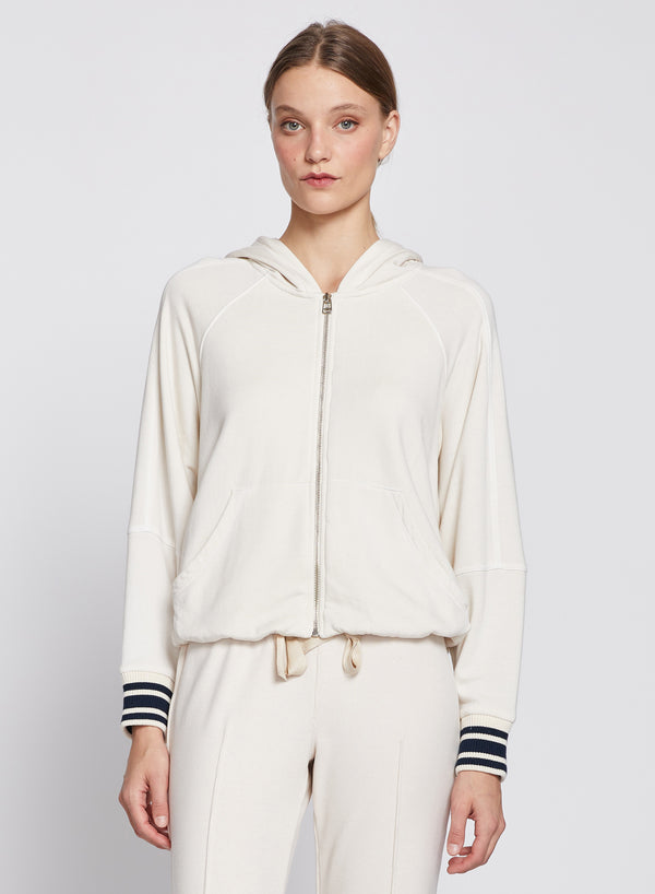 stateside Softest Fleece Ribbed Zip Hoodie in Cream